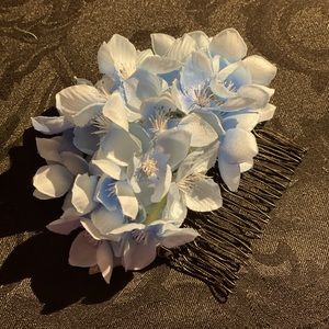 Hair accessory, handmade comb with a bunch of small blue flowers. Bridal